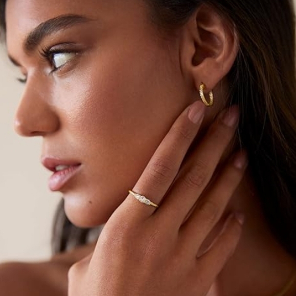 14K Gold Plated Cubic Zirconia Round 3-Stone Ring In White Gold - Picture 4 of 5